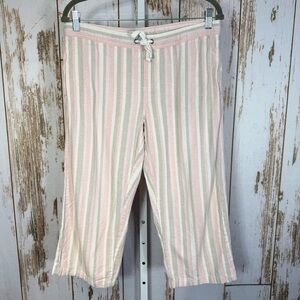 Dash, Women's Striped Linen Blend Capris in Pink and Cream. Size Small.